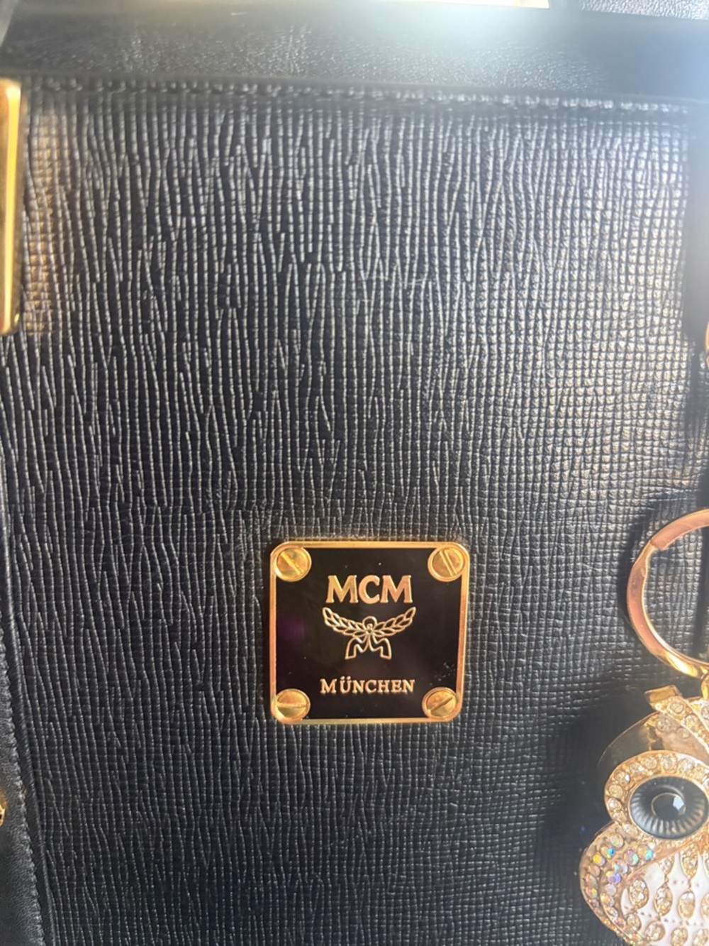 MCM Black Leather Satchel with Gold-Tone Hardware - Picture 2 of 7